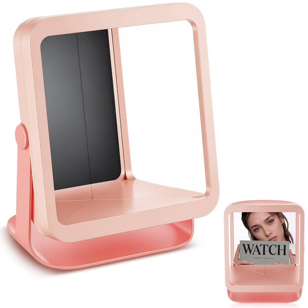 Novabright Pink True Non-reversing Mirror, Reflection True Image for Makeup, Hair Styling, Grooming & Facial Symmetry, Desktop Vanity Essential 10" L x 7.5" W x 5.5" D