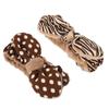 IWOWHERO Plush Hairband 2pcs Face Washing Headband with Bow, Soft Elastic Spa Makeup Headbands for Women, Brown Striped and Polka Dot Designs for Skincare and Facial Care view 1