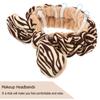 IWOWHERO Plush Hairband 2pcs Face Washing Headband with Bow, Soft Elastic Spa Makeup Headbands for Women, Brown Striped and Polka Dot Designs for Skincare and Facial Care view 3