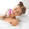 IWOWHERO Plush Hairband 2pcs Face Washing Headband with Bow, Soft Elastic Spa Makeup Headbands for Women, Brown Striped and Polka Dot Designs for Skincare and Facial Care view 4