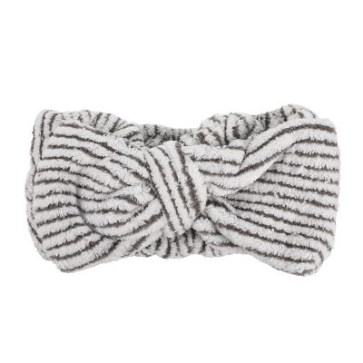 DEARMAMY Washing Hair Band with Striped Bow, Charcoal Fiber Elastic Headband for Women, Shower and Facial Skincare Headband