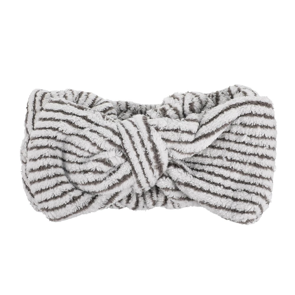 DEARMAMY Washing Hair Band with Striped Bow, Charcoal Fiber Elastic Headband for Women, Shower and Facial Skincare Headband