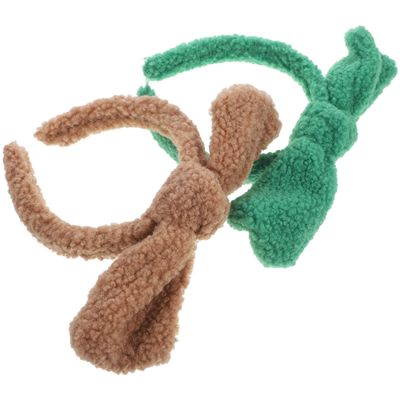 HAKIDZEL 2pcs Lamb Wool Bow Headbands for Women Hair Accessories, Soft Makeup and Face Washing Headbands in Khaki and Green, Skincare Spa Hairbands