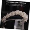 LABRIMP Double-layer White Pearl Rhinestone Wedding Hairband for Brides Women Bridal Headpiece Hand-woven Pearl Headband Elegant Wedding Hair Accessory view 4
