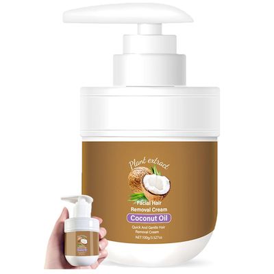 Coconut Oil Facial Hair Removal Cream, NinthAvenue Basics Coconut Hair Removal Cream, Gentle Fast Painless Soothing, For Women, For Smooth Skin (100g)