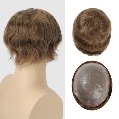 BEEOS 0.08mm Thin PU Skin Toupee for Men 8x10 Inch, 110% Density V-looped and No Knots Human Hair Mens Hairpiece Transparent PU Base Mens Hair Replacement System #18 Medium Blonde