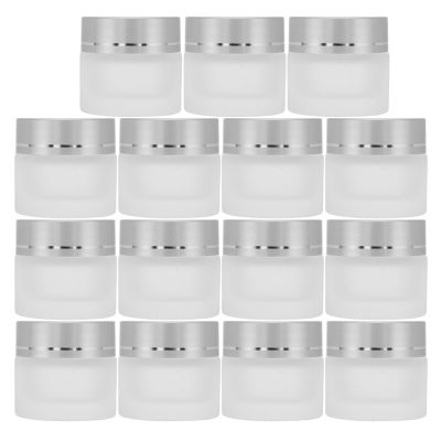 CORHAD 15pcs 10g Frosted Glass Jars with Silver Lids Empty Travel Size Cosmetic Containers for Body Butter, Lip Balm, Creams, and Moisturizers Refillable Sample Pots for Makeup