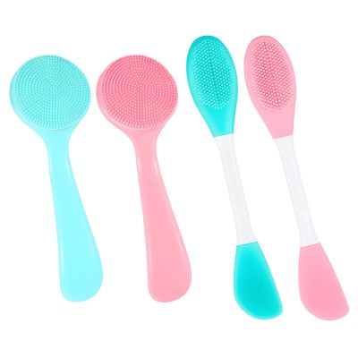 4 Pack Silicone Facial Cleansing Brush Manual Faces Scrub Brushes 2 in 1 Silicone Face Mask Brush & Face Scrubber Skin Friendly Soft Bristles for Blackheads Makeup Residues Removal