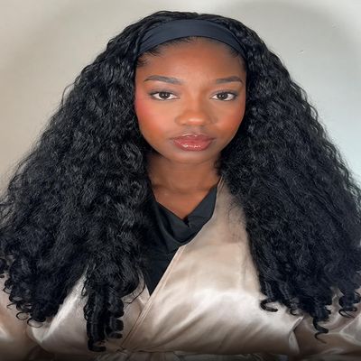 Ninroc Afro Curly Headband Wig Wear and Go Kinky Curly Glueless with Bouncy Curls Glueless Wigs for Black Women Yaki Straight Synthetic Headband Wigs(#2, 24inch)