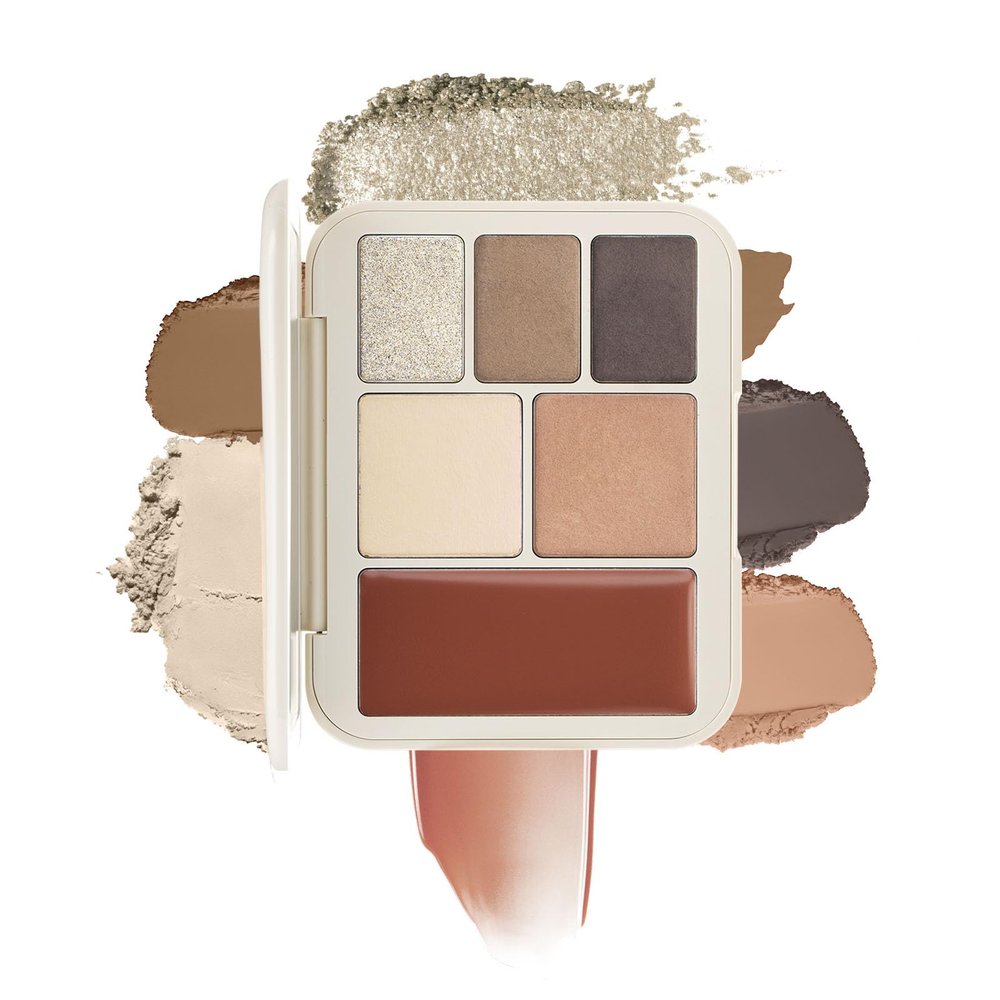 JOOCYEE 6 Color Multi-Use Face Palette, 5 in 1 Makeup Kit with Eyeshadow Blush Contour Highlighter Lip Color, Travel-Friendly Lookbook Design for Seamless Daily Glow - Smoky Look