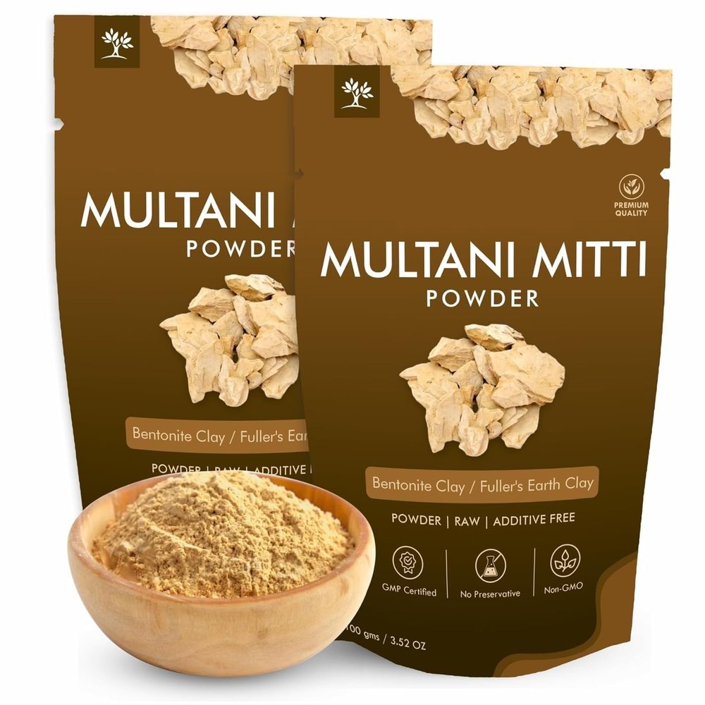 JB Multani Mitti Powder | Exfoliating, Soothing, Nourishing, Smoothening Face, Skin and Hair | 100% Natural, 100g (Pack of 2)