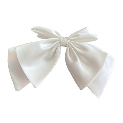 Sewroro White Satin Bow Wedding Hair Clip, Spring Barrette Hair Accessory for Brides and Bridal Photoshoots