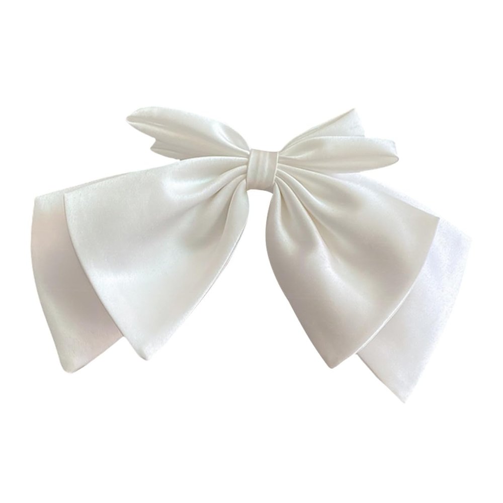 Sewroro White Satin Bow Wedding Hair Clip, Spring Barrette Hair Accessory for Brides and Bridal Photoshoots