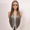 Towarm Ash Brown with Platinum Blonde Highlights Synthetic Lace Front Wig Pre Plucked Natural Hairline Long Straight Mushroom Brown Balayage Lace Front Synthetic Wig for Women Daily Party Cosplay Wig view 3
