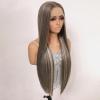 Towarm Ash Brown with Platinum Blonde Highlights Synthetic Lace Front Wig Pre Plucked Natural Hairline Long Straight Mushroom Brown Balayage Lace Front Synthetic Wig for Women Daily Party Cosplay Wig view 4