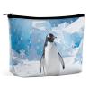PNOMEDPKJ Travel Penguin on Ice Makeup Bag PU Leather Cosmetic Bags for Women with Zipper Portable Personalized Toiletry Pouch Waterproof Organizer Gift for Mother Girls view 1