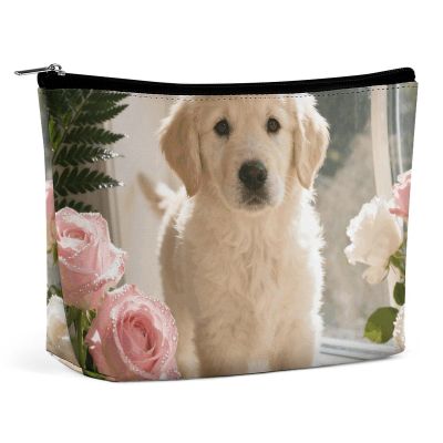 PNOMEDPKJ Travel Windowsill Dog Makeup Bag PU Leather Cosmetic Bags for Women with Zipper Portable Personalized Toiletry Pouch Waterproof Organizer Gift for Mother Girls
