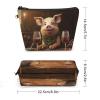 BTCOWZRV Pig And Red Wine Cosmetic Case Pouch, Leather Handheld Makeup Case for Travel, Portable Handheld Makeup Bag for Home, Cosmetic Organizer Bags, Toiletry Bag for Women view 2
