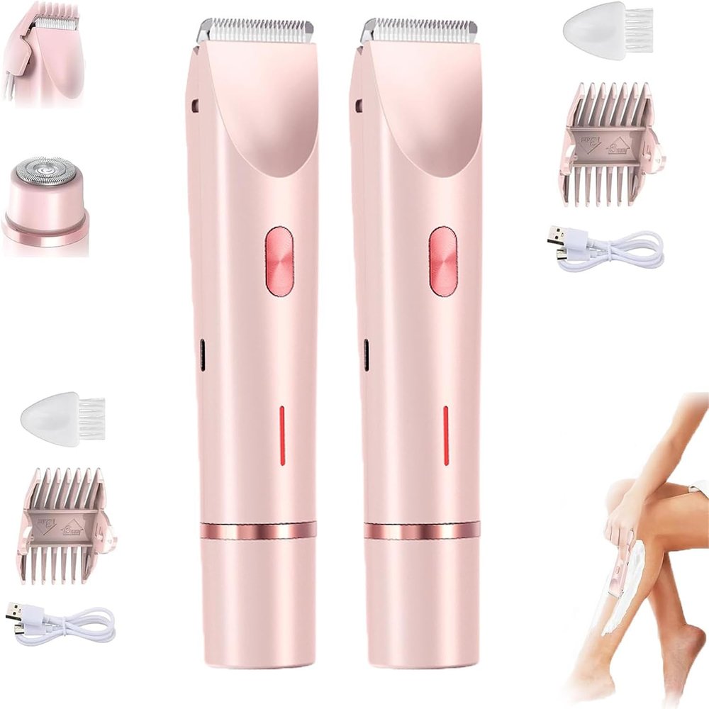 Women's 2-in-1 Electric Shaver, Dual Head Body Hair Remover, IPX7 Waterproof Rechargeable Razor for Legs, Armpits, Arms