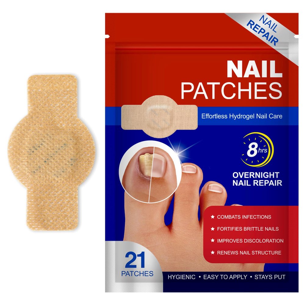 Fungal Nail Care Patches 21 PCS, Hydrogel Nail Strips for Damaged Nails, 8-Hour Overnight Nourishing Gel for Men and Women, Easy-to-Use Nail Support