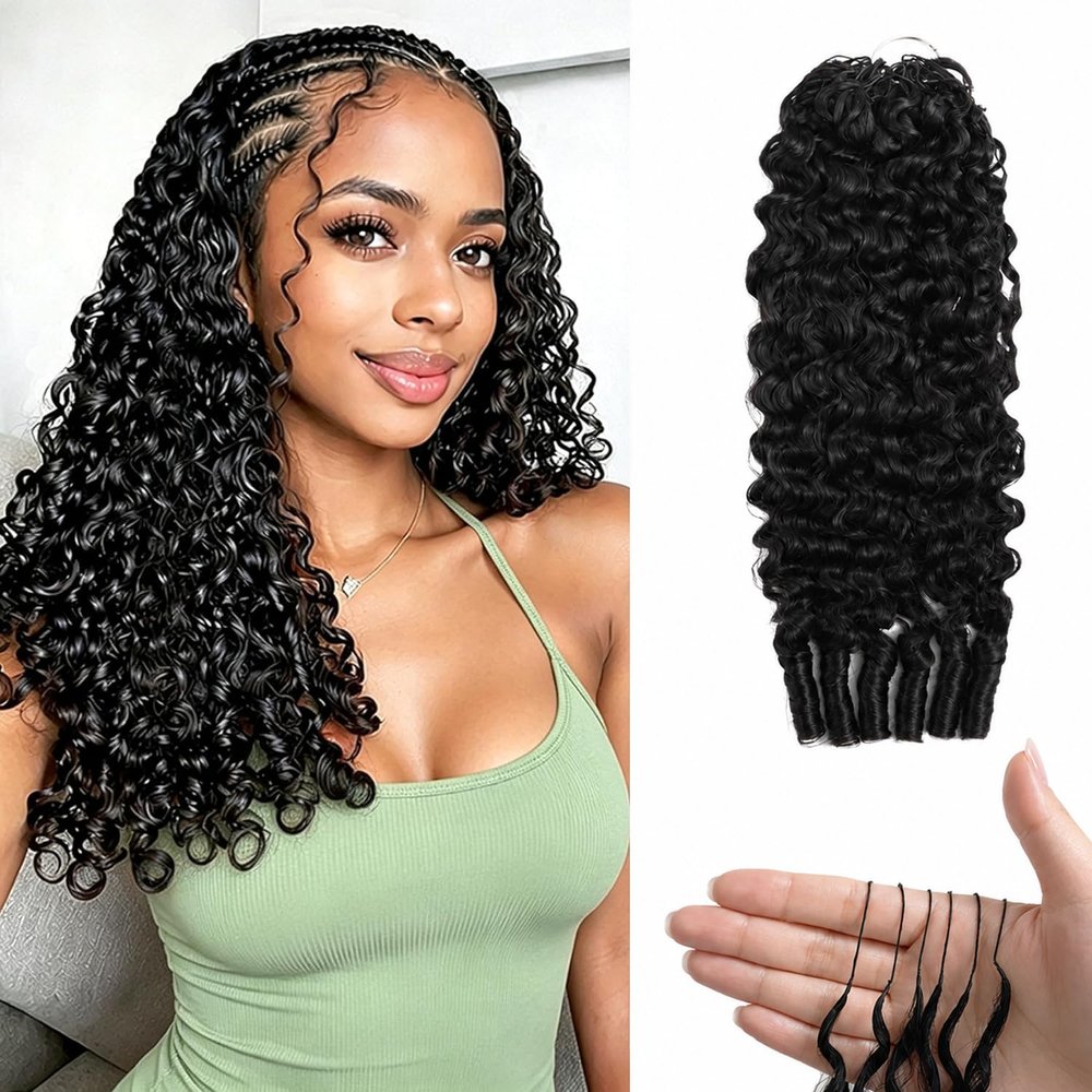 Human Crochet Hair Burmese Curly Pre-Separated Knotless Crochet Human Hair for Black Women Reusable & Lightweight Feather Crochet Hair Natural Black 22 Inch 60g