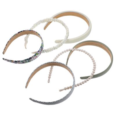 TOPPERFUN 6pcs Floral and Solid Color Decorative Headbands for Women Teens, Lightweight Hair Accessories Set for Party and Daily Wear, Green Hair Bands