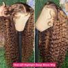 VNFM Highlight Deep Wave Wig Human Hair Honey Blonde 13x6 HD Ombre Lace Front Wigs Human Hair Pre Plucked 200% Density Curly Lace Frontal Wigs For Women 26 Inch view 4
