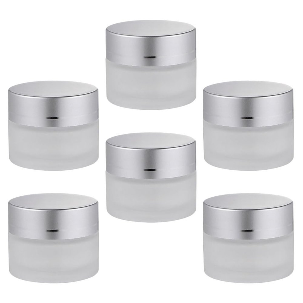 Abaodam 6pcs 5g Frosted Glass Lotion Jars Refillable Mini Cream Containers for Travel Cosmetic Storage and Sample Eye Cream Pot