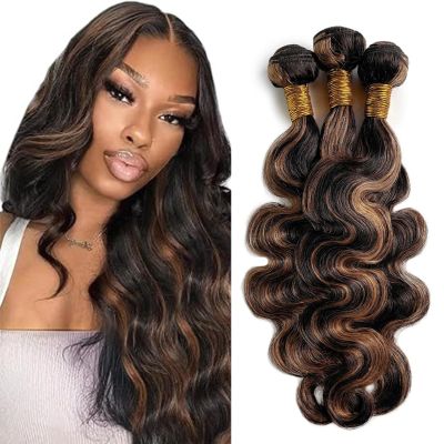 Brown Highlight Body Wave Human Hair Bundles 18 20 22 Inch 3 Bundles