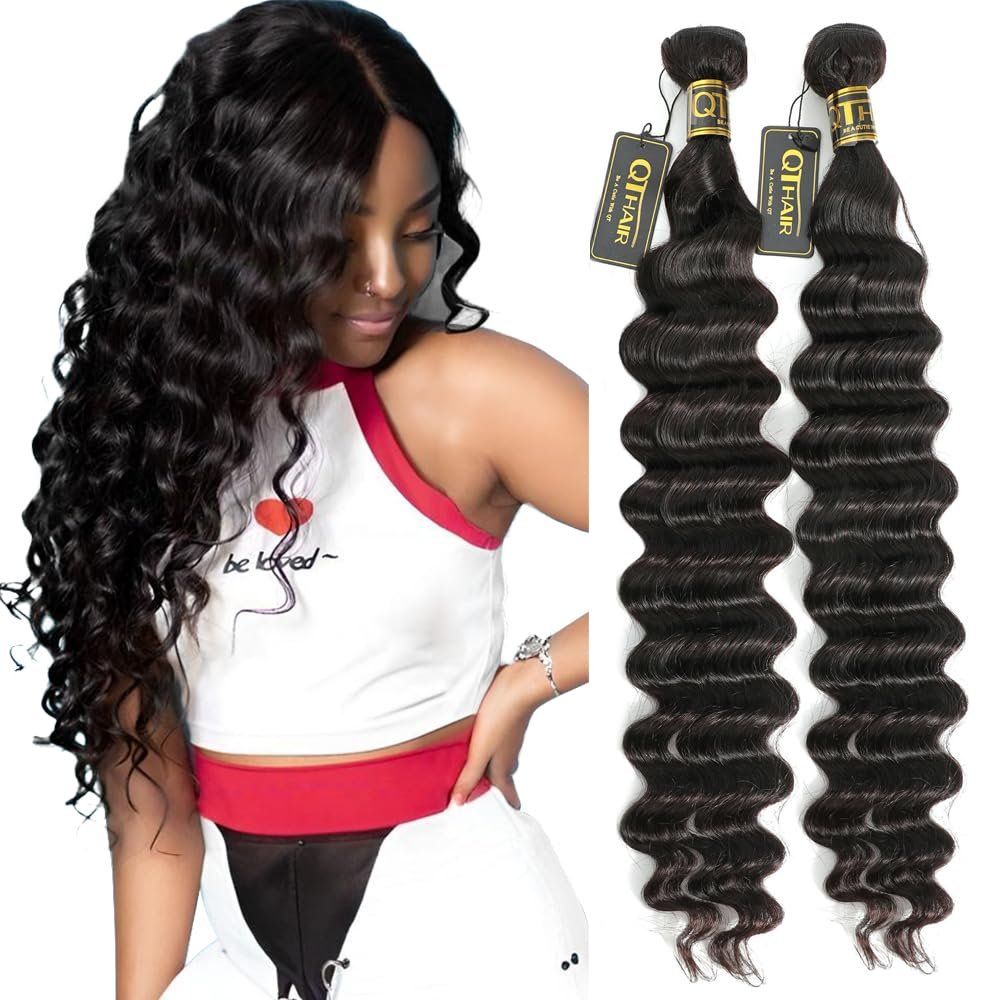 QTHAIR 18A Virgin Hair Bundles Loose Deep Wave 26" 26" 200g Long Human Hair Weave Bundles Curly Virgin Hair Bundles for Black Women