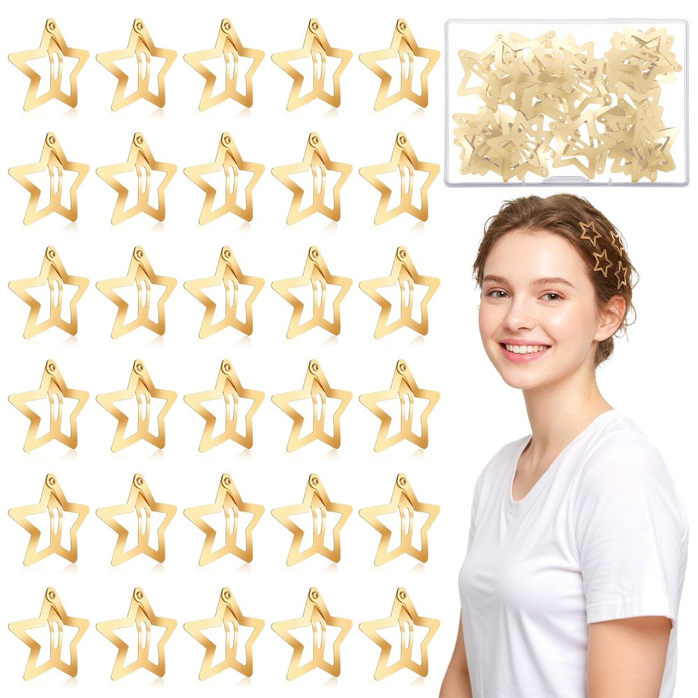 Azefnuhk 30 PCS Gold Star Barrettes, Star Hair Clips, 1.26"/3.2cm Metal Snap Hair Clips Non-slip 2000s Y2k Fashion Hair Accessories for Women Girls