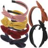 SOESFOUFU 6pcs Wide Striped Bunny Ear Headbands with Bow Knot for Women, Non-slip Stretchy Hairbands in Red Coffee, Black, Wine Red, Pink, Navy, Mustard Fashion Accessories for Daily Wear view 1