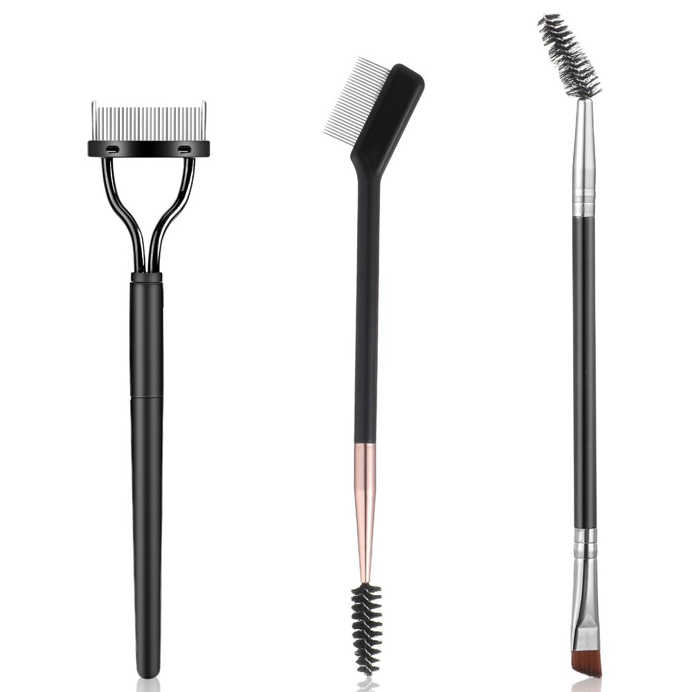 3 PCS Eyelash Separator Tool Eyebrow Comb Set, Lash Brush Dual-Ended Eye Makeup Tools with Metal Comb Eyelash Brush for Mascara Clump Removal and Brow Shaping