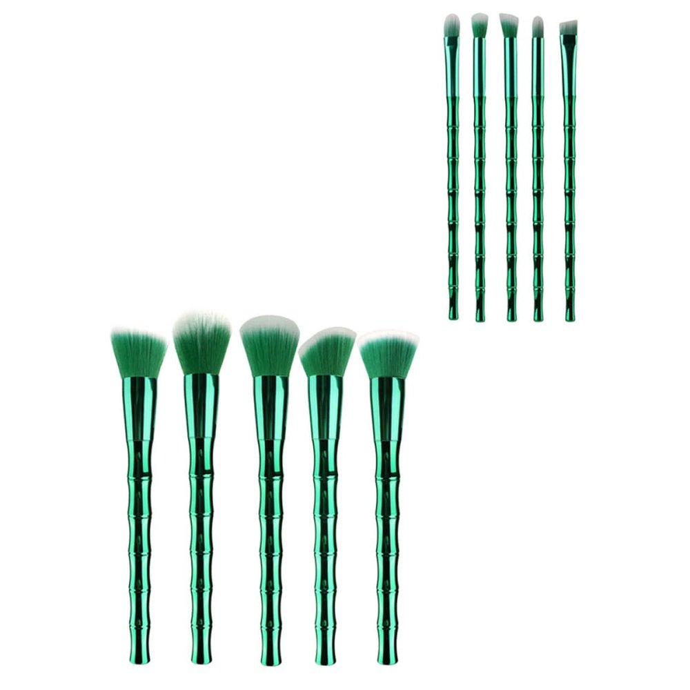 Makeup Brush Set 10pcs Green Cosmetic Brushes for Foundation Eyeshadow Blush Powder Application Portable Makeup Kit for Daily Use