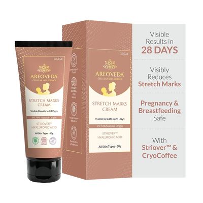 AreoVeda Stretch Marks Removal Cream (50g) | Targets Stubborn Old & New Stretch Marks | Powered With Striover & CryoCoffee | Non-Sticky, Fast Absorbing | Pregnancy & Breastfeeding Safe