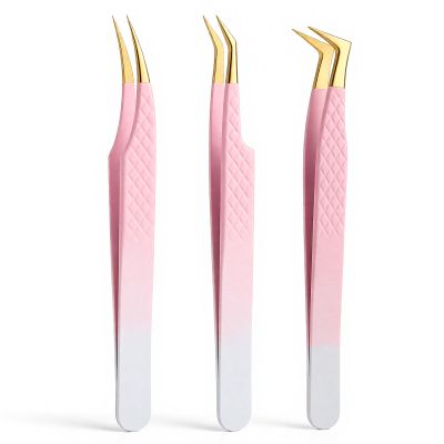 3 Pcs Professional Lash Extension Tweezers Set, Stainless Steel Lash Tweezers, Light Pink Pointy Tweezer, Eyelash Extension Tweezer for Craft, Soldering, Model, Nail stickers, Jewelry-Making