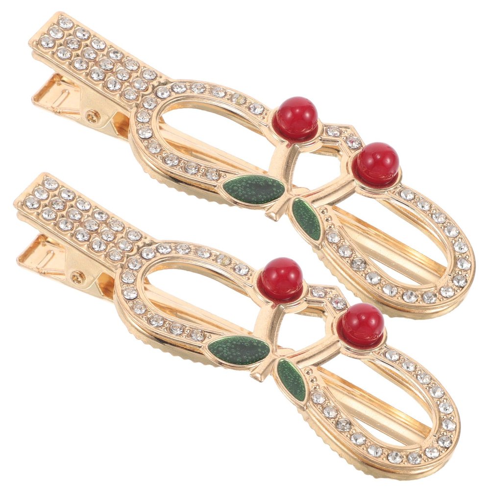 BUTIFULSIC 2 Pcs Cherry Rhinestone Hair Clips Small French Barrettes for Women Ponytail Hairwear Decorative Hairpins for Makeup and Daily Use