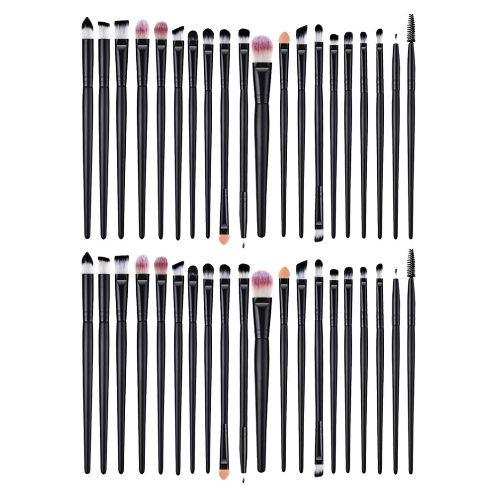 KAJNBN 2 Sets Eyeshadow Makeup Brush Kit with Black Handles, 20pcs Small Angled and Flat Eyeliner Brushes for Travel and Beginner Eye Makeup