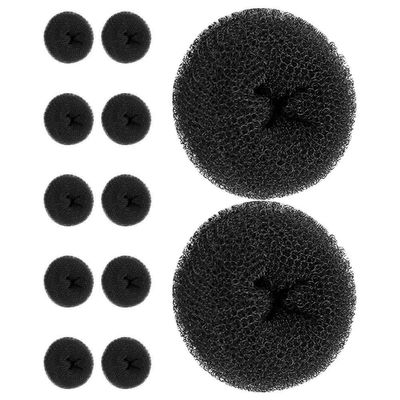 PRETYZOOM 12pcs Large Black Hair Donut Bun Maker Set, Hair Braider and Bun Shaper Tool for Women, Quick Updo Styling Accessories for Office, Travel, Party, and Celebration