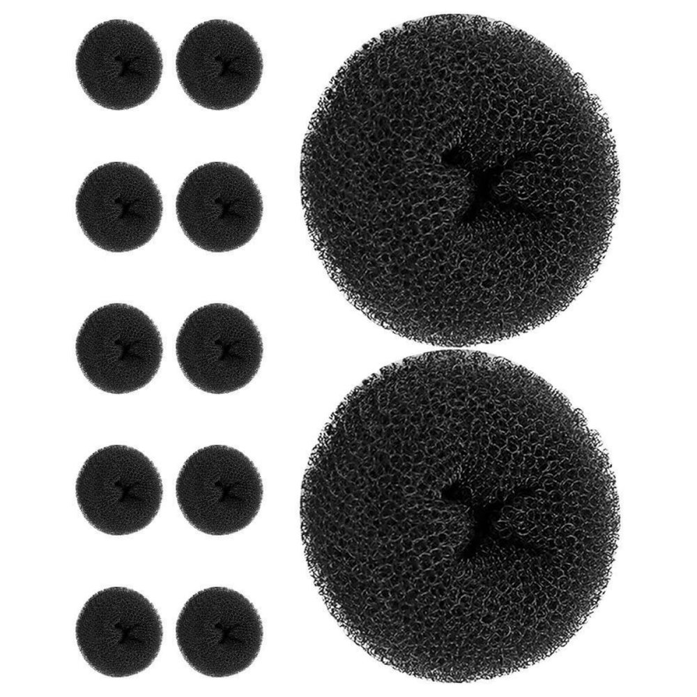 PRETYZOOM 12pcs Large Black Hair Donut Bun Maker Set, Hair Braider and Bun Shaper Tool for Women, Quick Updo Styling Accessories for Office, Travel, Party, and Celebration