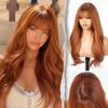 SHINEDIARY Sunset Copper Auburn Wig With Bangs 24'' Long Wavy PuffPro Voluminous High Crown Wigs for Women,3x4''Parting Realistic Scalp,Mob Wife Aesthetic/Clean Girl/Office Siren/Old Money Styles view 1