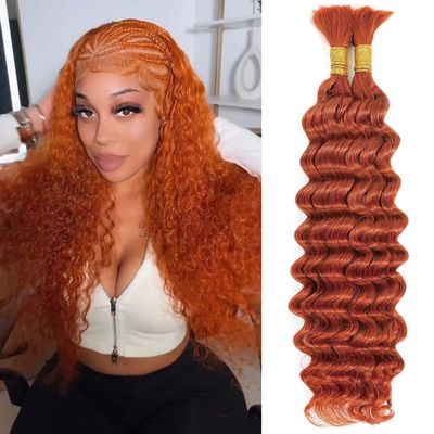 Hydtxc 18 Inch #350 Ginger Orange Deep Water Wave Bulk Human Braiding Hair No Weft Unprocessed Brazilian Virgin Human Hair Deep Curly Bulk Hair Extensions for Boho Braids Black Women