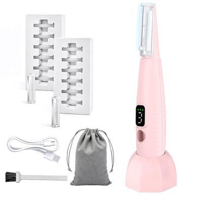 Sonic Dermaplaning Tool, Rechargeable Face Exfoliator with 22,000 Vibrations/Min & 12 Blades (6 Coarse + 6 Fine), Painless Peach Fuzz Removal for Women, Home Facial Hair Razor System with LED Light