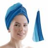 HomeDecorArt Blue Ombre Coastal Microfiber Wrap Ultra Absorbent Hair Towel, Summer Gradient Ocean Wave with Buttons Hair Cap Drying Towel Turban Bath Hair Wrap for Woman 26x10in view 1