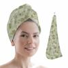 HomeDecorArt Sage Green Geometric Microfiber Wrap Ultra Absorbent Hair Towel, Modern Morocco Abstract Art with Buttons Hair Cap Drying Towel Turban Bath Hair Wrap for Woman 26x10in view 1