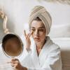 HomeDecorArt Brown Beige Striped Microfiber Wrap Ultra Absorbent Hair Towel, Boho Ethnic Modern Abstract Art with Buttons Hair Cap Drying Towel Turban Bath Hair Wrap for Woman 26x10in view 3