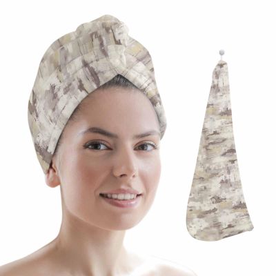 HomeDecorArt Abstract Brown Microfiber Wrap Ultra Absorbent Hair Towel, Retro Country Rustic Street Oil Paint Art with Buttons Hair Cap Drying Towel Turban Bath Hair Wrap for Woman 26x10in