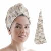 HomeDecorArt Abstract Brown Microfiber Wrap Ultra Absorbent Hair Towel, Retro Country Rustic Street Oil Paint Art with Buttons Hair Cap Drying Towel Turban Bath Hair Wrap for Woman 26x10in view 1