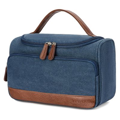 Vorspack Structured Canvas Travel Toiletry Bag for Men, Medium-Navy Blue