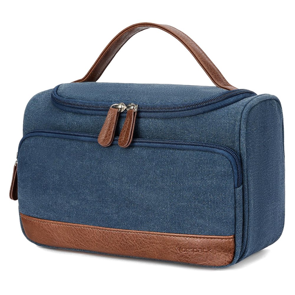 Vorspack Structured Canvas Travel Toiletry Bag for Men, Medium-Navy Blue